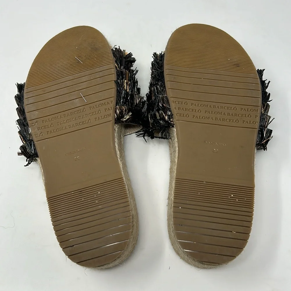 Paloma Barcelo Brown Raffia Espadrille Slip On Slide Platform Sandals EU Size 39